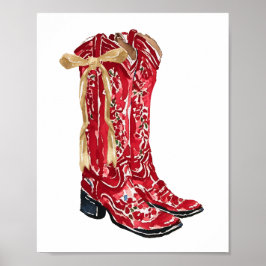 女性のカーボーイクリスマスウォーター色 ポスター