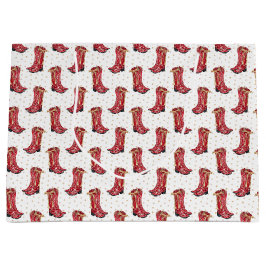 女性のカーボーイクリスマスウォーター色 ラージペーパーバッグ