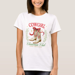 女性のカーボーイクリスマスクラブウエスタンホリデイデザイン Tシャツ