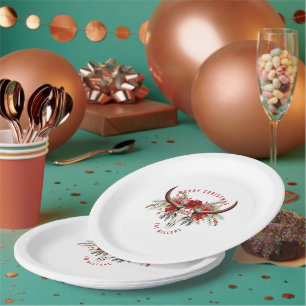 女性のカーボーイクリスマスフローラブルシュガースカル ペーパープレート