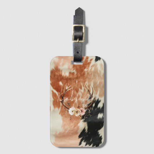 女性のカーボーイコウィドフローラシカ〔雄ジカの〕枝角 ラゲッジタグ (正面縦)