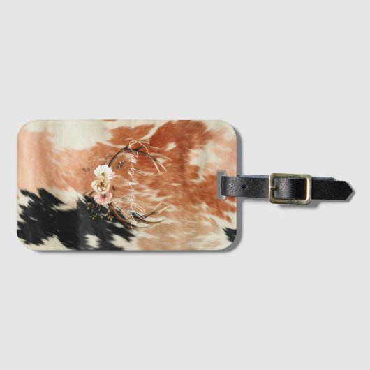 女性のカーボーイコウィドフローラシカ〔雄ジカの〕枝角 ラゲッジタグ (正面横)