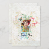 女性のカーボーイコラージュのアールデコスタイル。 サンキューカード (正面/裏面)