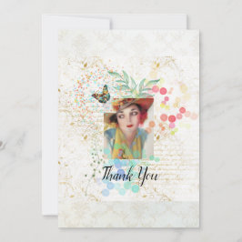 女性のカーボーイコラージュのアールデコスタイル。 サンキューカード