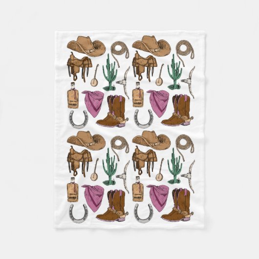 女性のカーボーイコラージュ居心地の良い毛布 – 西、ピンク、および フリースブランケット (正面)