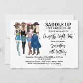 女性のカーボーイサドルアップウェスタン誕生日 招待状 (正面)