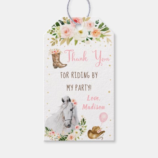 女性のカーボーイサドルアップホースポニー誕生日 ギフトタグ (正面)