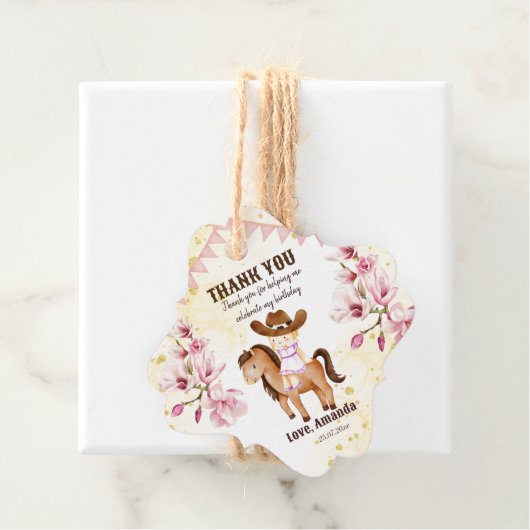 女性のカーボーイサドルアップ誕生日感謝していあなた フェイバータグ (インサイチュ)