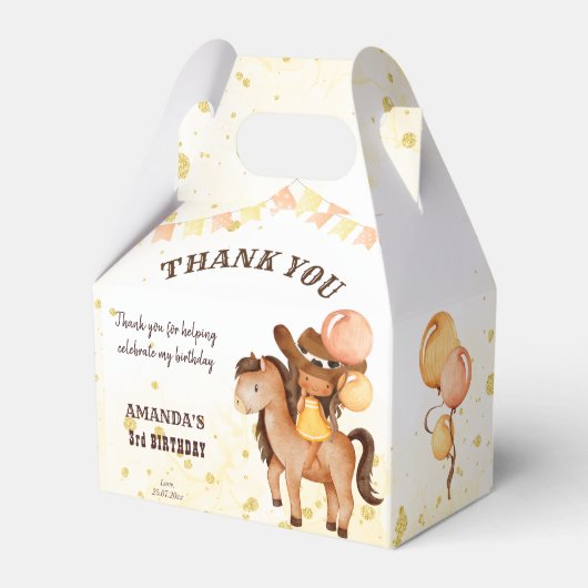 女性のカーボーイサドルアップ誕生日感謝していあなた フェイバーボックス (正面サイド)