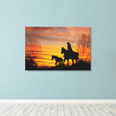 女性のカーボーイサンセットライドキャンバスプリント キャンバスプリント (インサイチュ (ウッドフロア))