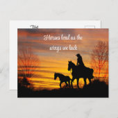 女性のカーボーイサンセット乗馬はがき ポストカード (正面/裏面)