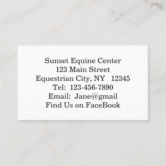 女性のカーボーイサンセット乗馬名刺 名刺 (裏面)