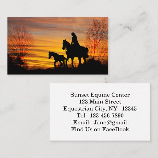 女性のカーボーイサンセット乗馬名刺 名刺 (正面/裏面)