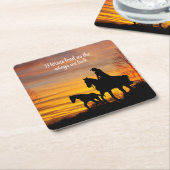 女性のカーボーイサンセット乗馬紙コースター スクエアペーパーコースター (アングル)
