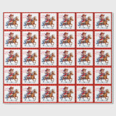 女性のカーボーイサンタオンホースウエスタンロデオクリスマス ラッピングペーパー (フラット)