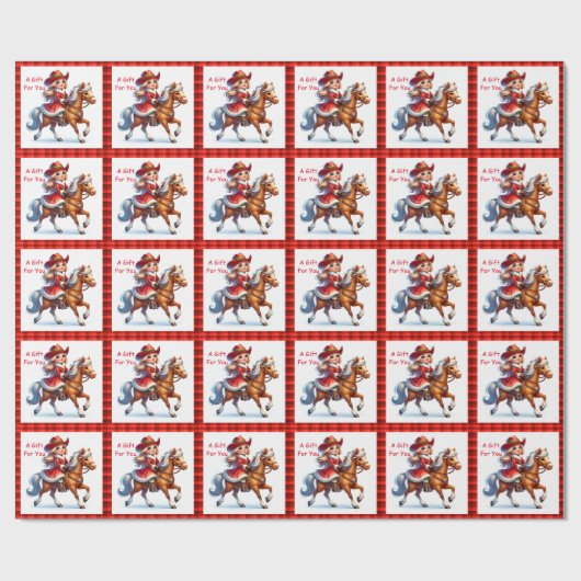 女性のカーボーイサンタオンホースウエスタンロデオクリスマス ラッピングペーパー (フラット)