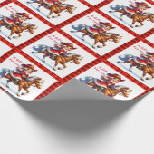 女性のカーボーイサンタオンホースウエスタンロデオクリスマス ラッピングペーパー (角)