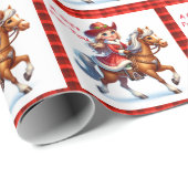 女性のカーボーイサンタオンホースウエスタンロデオクリスマス ラッピングペーパー (ロールコーナー)