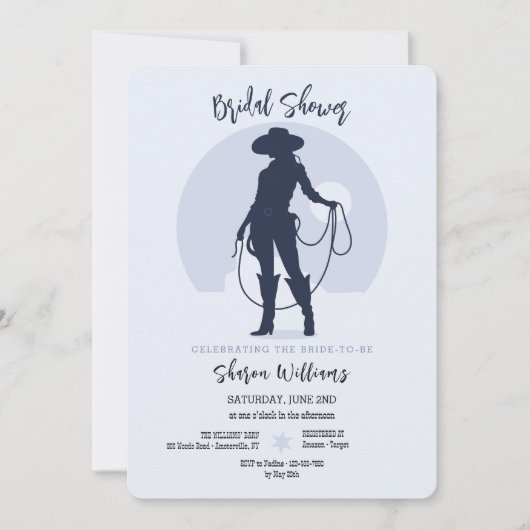 女性のカーボーイシルエットブライダルシャワー 招待状 (正面)