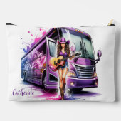 女性のカーボーイシンガーとギターとツアーバスカスタム アクセサリーポーチ (裏面)