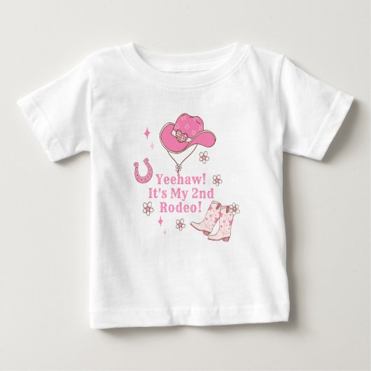 女性のカーボーイセカンドロデオ2nd誕生日パーティー ベビーTシャツ (正面)