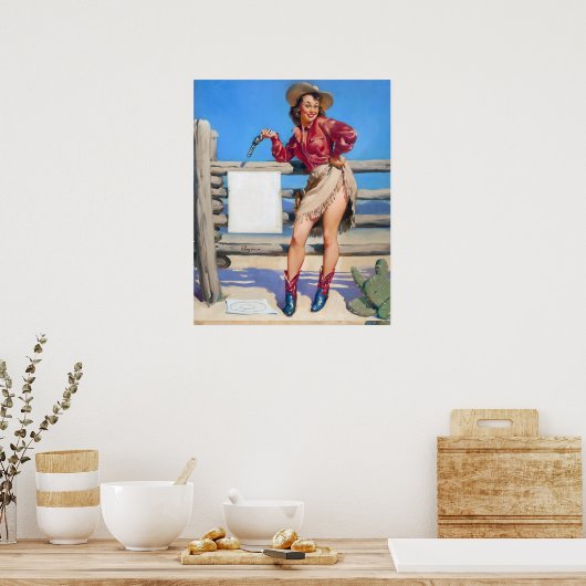 女性のカーボーイターゲットの練習のピンアップ ポスター (キッチン)