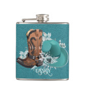 女性のカーボーイターコイズレザーカウボーブーツハット フラスク (正面)