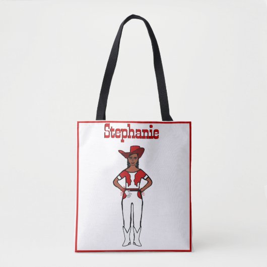 女性のカーボーイダンサートートホワイトレッドフリンジA トートバッグ (正面)