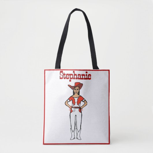 女性のカーボーイダンサートートホワイトレッドフリンジB トートバッグ (正面)
