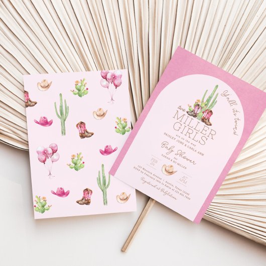 女性のカーボーイツインベビーシャワー招待状 招待状