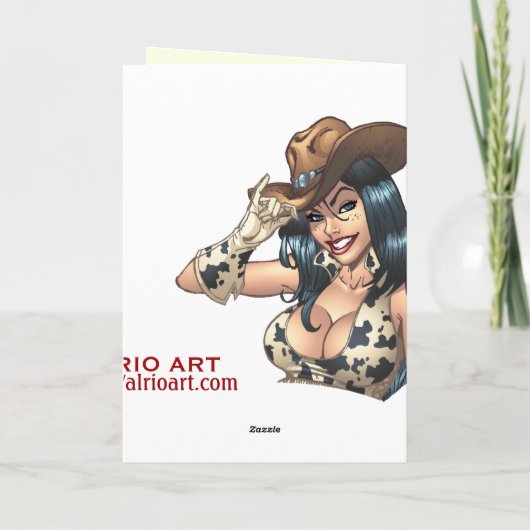 女性のカーボーイティッピングハーカウボーイハットイラストレーション カード (裏面)