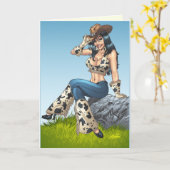 女性のカーボーイティッピングハーカウボーイハットイラストレーション カード (黄色い花)