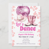 女性のカーボーイディスコダンスパーティー大人誕生日 招待状 (正面)