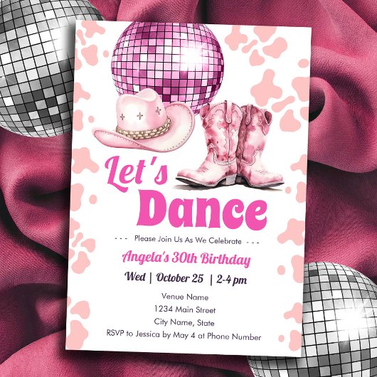 女性のカーボーイディスコダンスパーティー大人誕生日 招待状