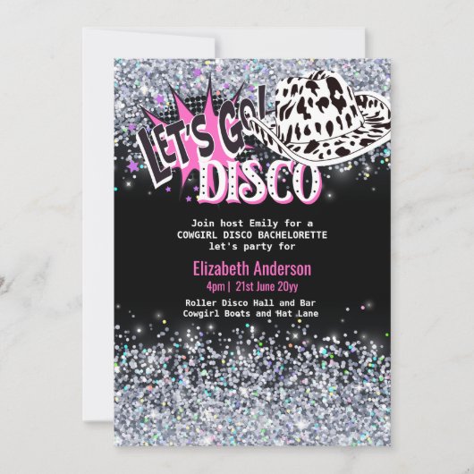 女性のカーボーイディスコバチェロレッテレッツラストライドロデオ 招待状 (正面)