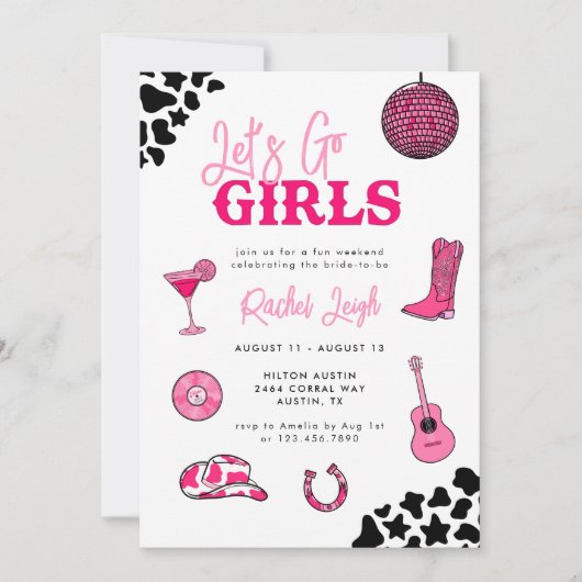 女性のカーボーイディスコバチェロレッテ招待状 招待状 (正面)