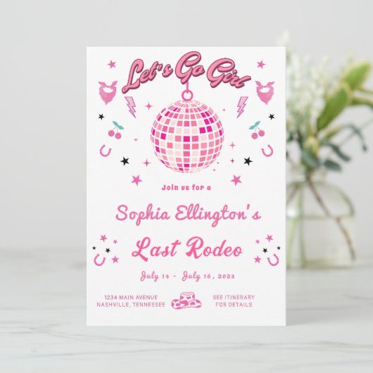 女性のカーボーイディスコバチェロレッテ週末の日程 招待状 (スタンド正面)