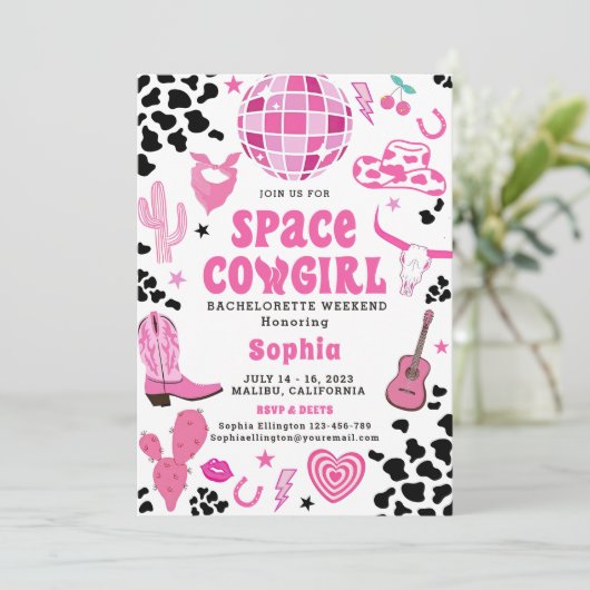 女性のカーボーイディスコバチェロレッテ週末の日程 招待状 (スタンド正面)