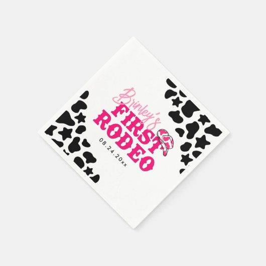 女性のカーボーイディスコピンクファーストロデオ スタンダードカクテルナプキン (角)