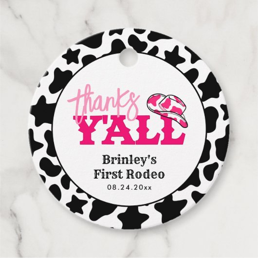 女性のカーボーイディスコピンクファースト感謝していロデオY'all フェイバータグ (正面)