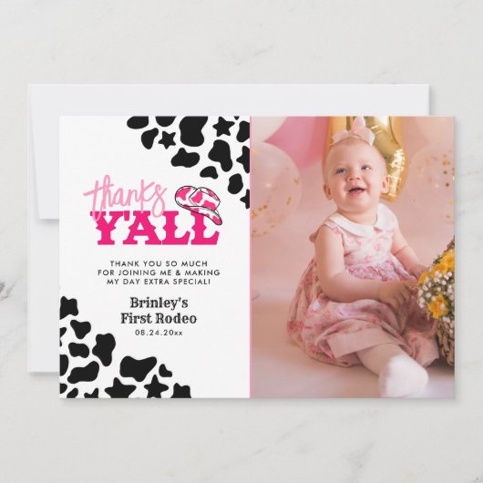 女性のカーボーイディスコピンクファースト感謝していロデオY'all 招待状 (正面)
