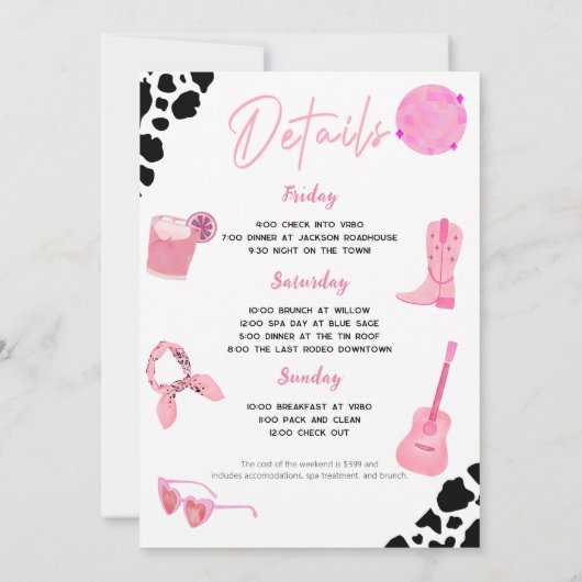 女性のカーボーイディスコラストロデオバチェロレッテ招待状 招待状 (裏面)