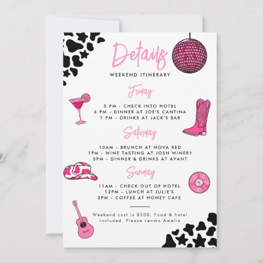 女性のカーボーイディスコラストロデオバチェロレッテ 招待状 (裏面)