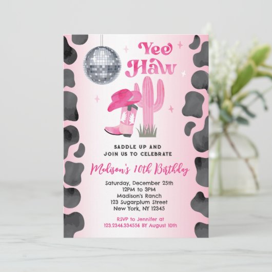 女性のカーボーイディスコロデオウェスタン誕生日招待状 招待状 (スタンド正面)