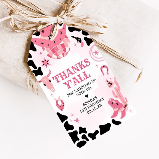 女性のカーボーイディスコ誕生日パーティーメッセージカード ギフトタグ