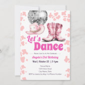 女性のカーボーイディスコ21th誕生日ピンクダンス 招待状 (正面)