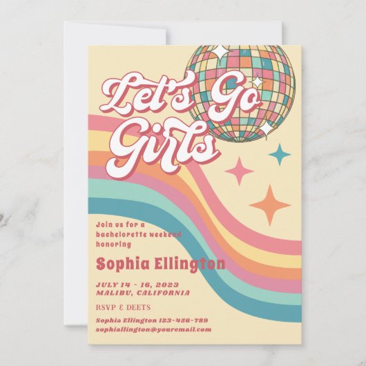 女性のカーボーイディスコ70のレトロバチェロレッテ週末 招待状 (正面)