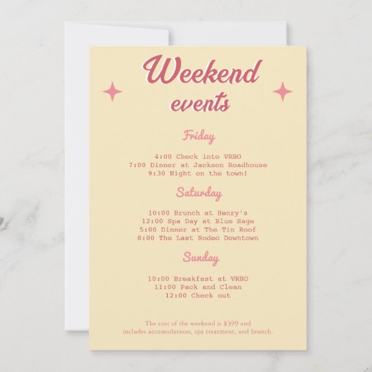 女性のカーボーイディスコ70のレトロバチェロレッテ週末 招待状 (裏面)