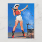 女性のカーボーイディナータイムピンアップ ポストカード (正面)
