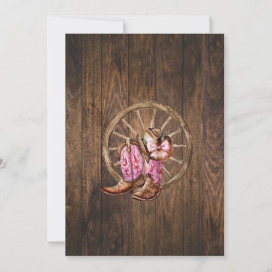 女性のカーボーイナイトアウトピンクウェスタンカントリー誕生日 招待状 (裏面)